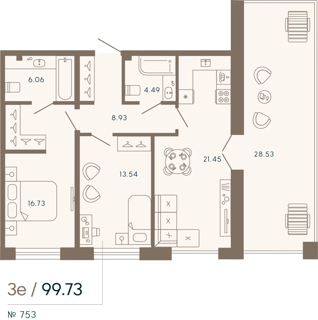 Планировка: Квартира 100 м² в «17/33 Петровский остров»