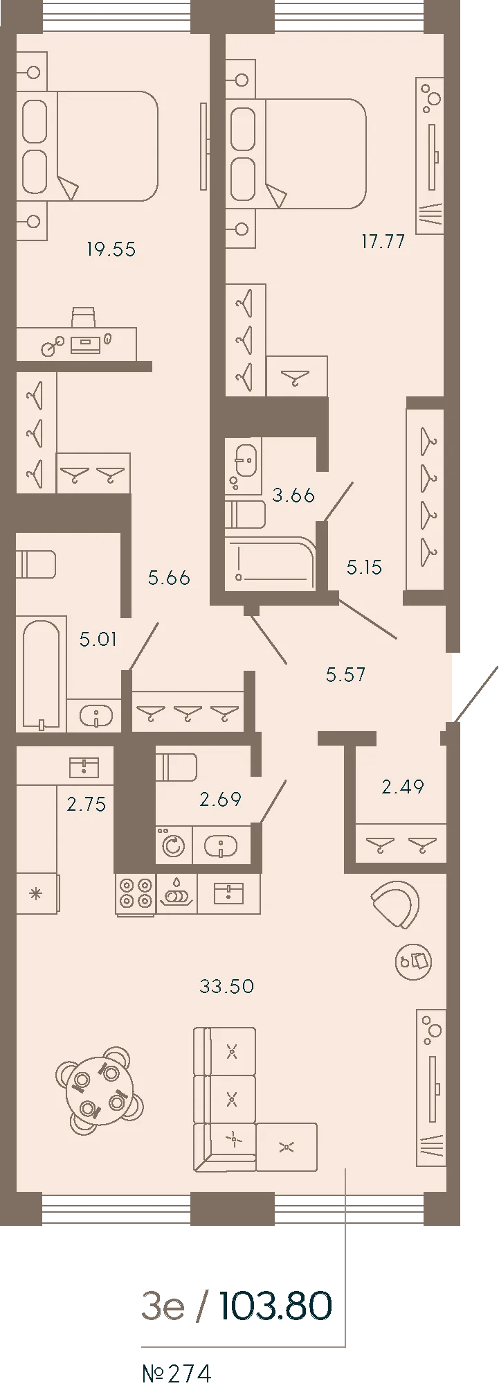 Планировка: Квартира 104 м² в «17/33 Петровский остров»