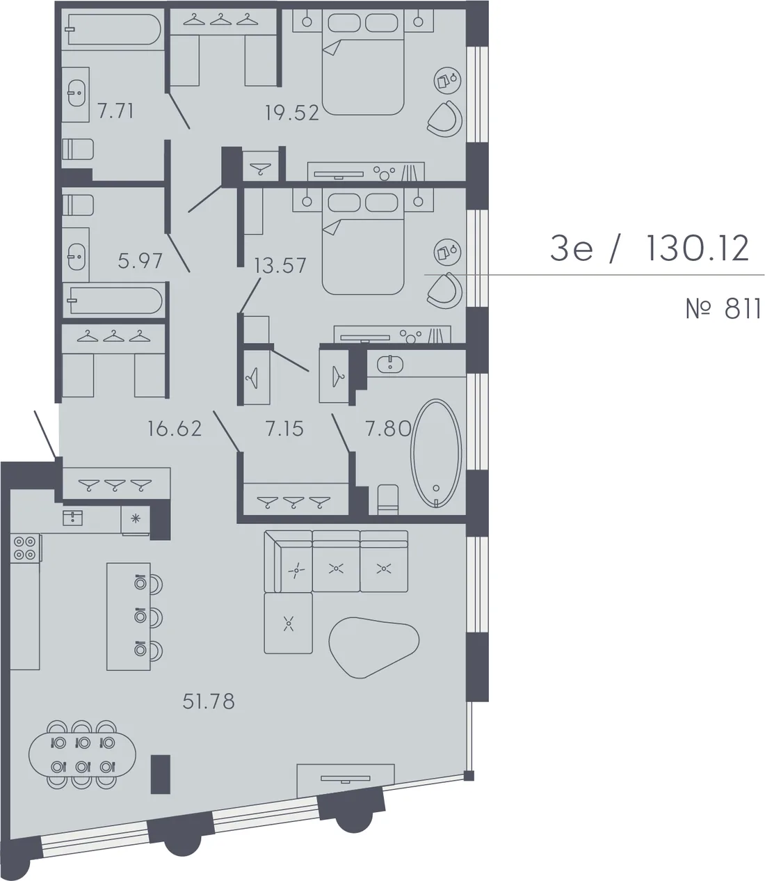 Планировка: Квартира 130 м² в «17/33 Петровский остров»