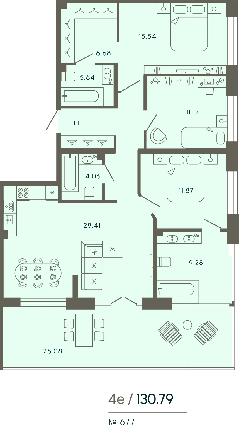 Планировка: Квартира 131 м² в «17/33 Петровский остров»