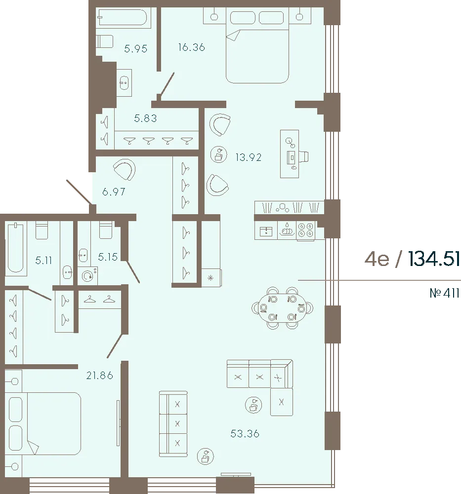 Планировка: Квартира 134 м² в «17/33 Петровский остров»