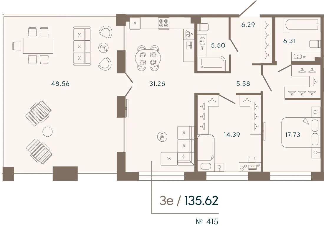 Планировка: Квартира 136 м² в «17/33 Петровский остров»