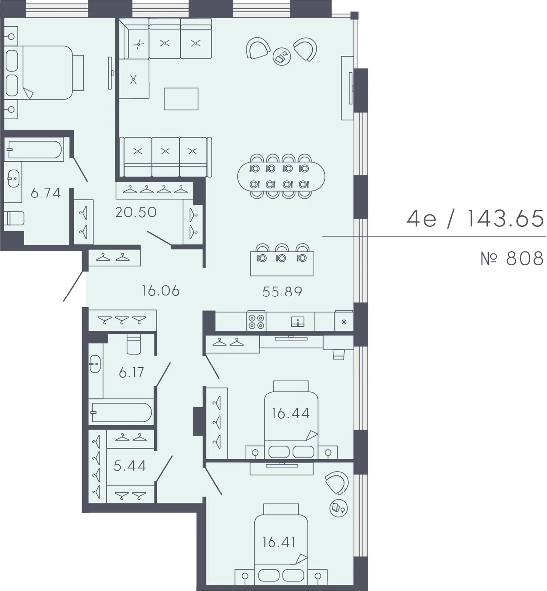 Планировка: Квартира 144 м² в «17/33 Петровский остров»