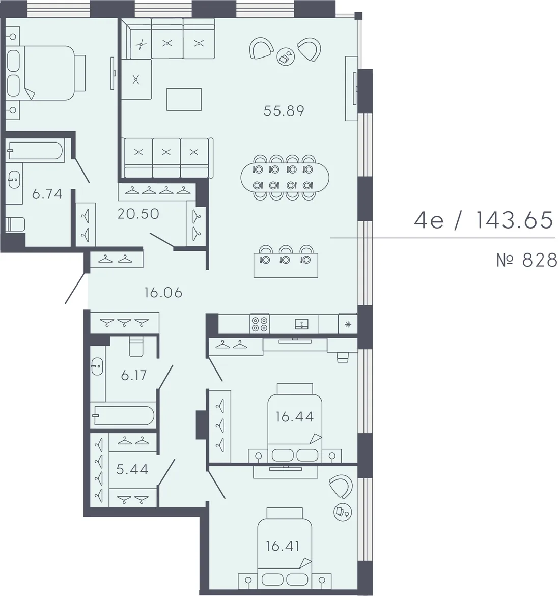 Планировка: Квартира 144 м² в «17/33 Петровский остров»