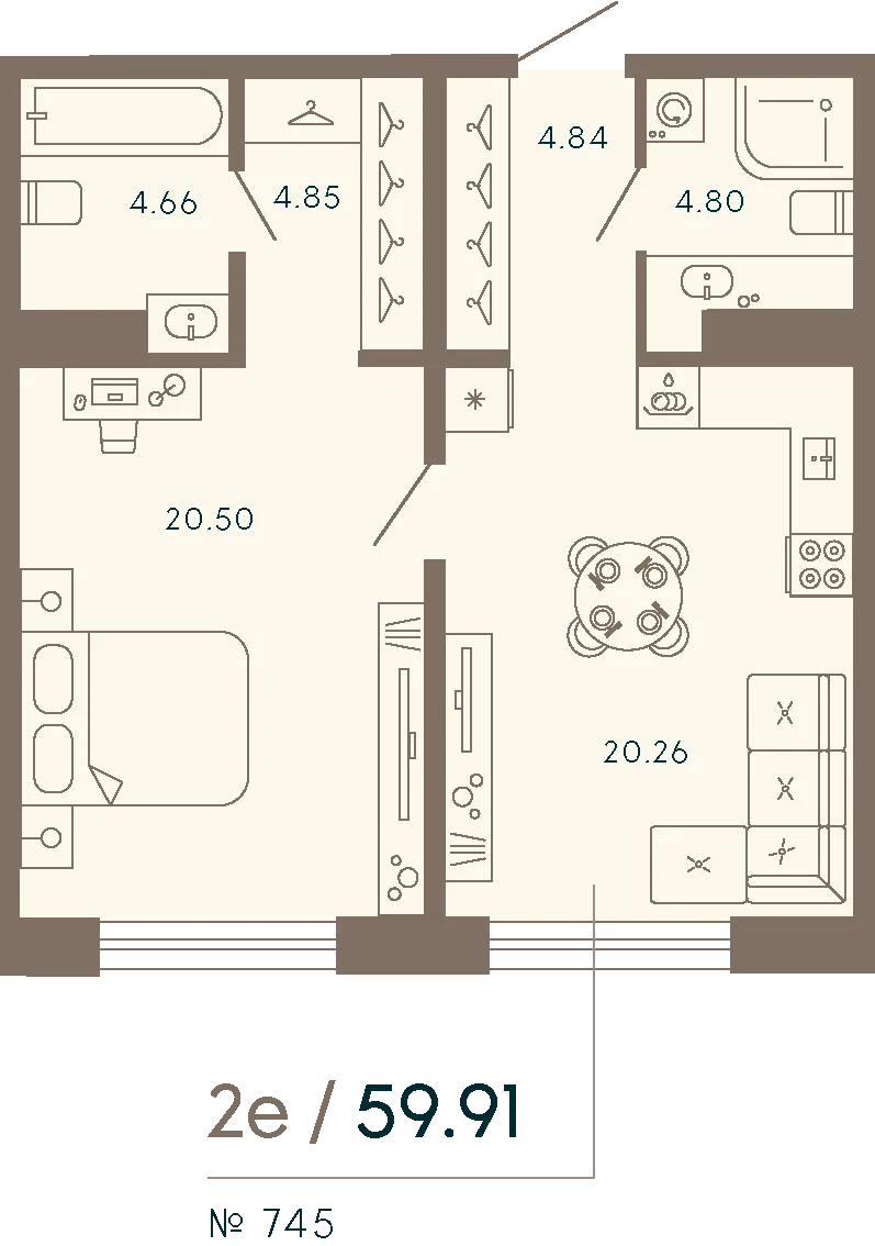 Планировка: Однокомнатная квартира 60 м² в «17/33 Петровский остров»
