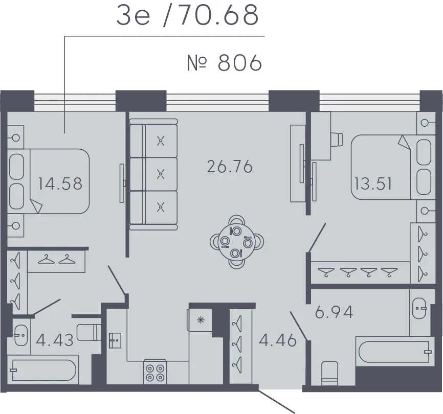 Планировка: Двухкомнатная квартира 71 м² в «17/33 Петровский остров»