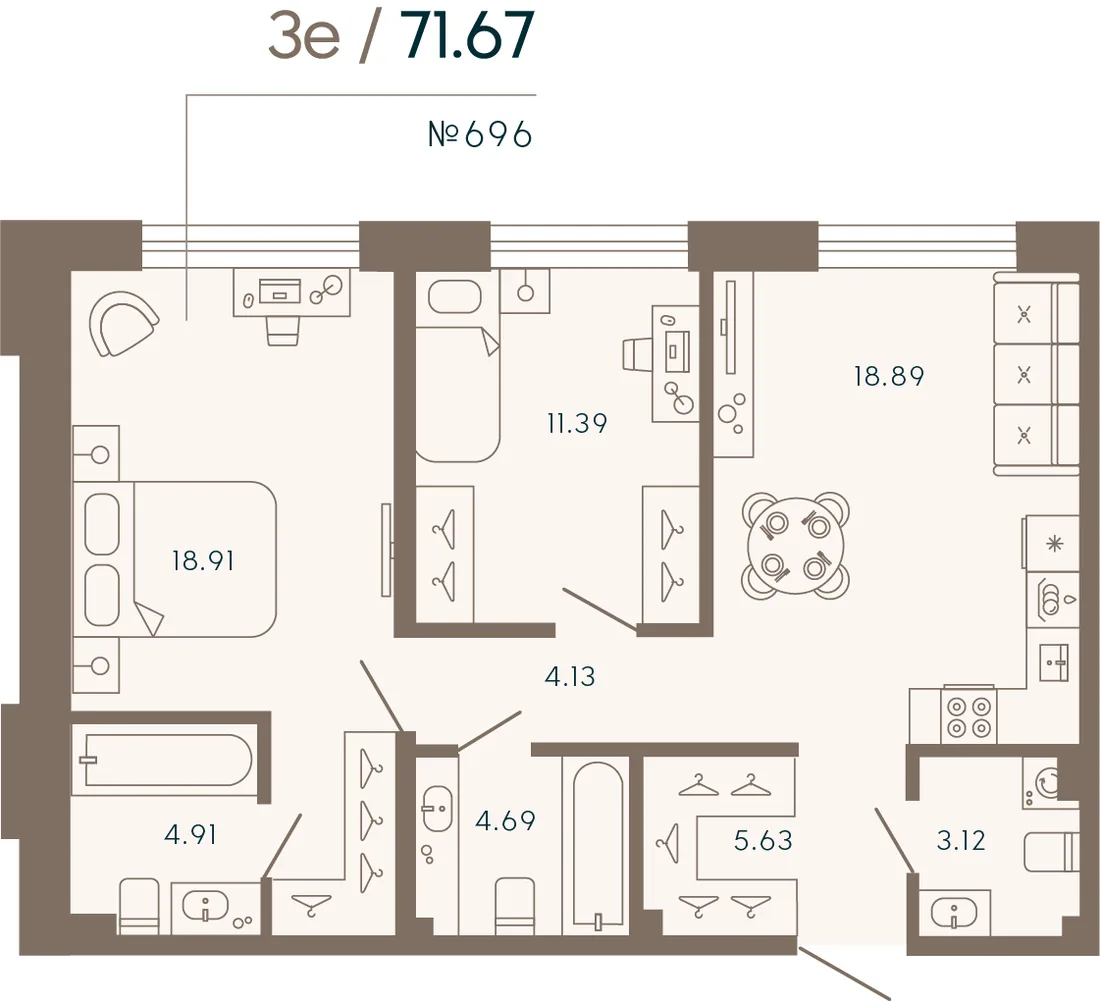 Планировка: Двухкомнатная квартира 72 м² в «17/33 Петровский остров»