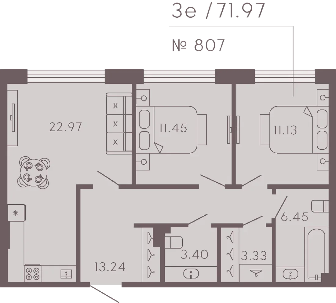 Планировка: Двухкомнатная квартира 72 м² в «17/33 Петровский остров»