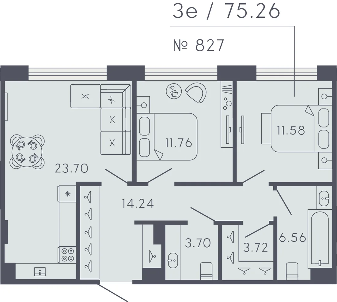 Планировка: Двухкомнатная квартира 75 м² в «17/33 Петровский остров»