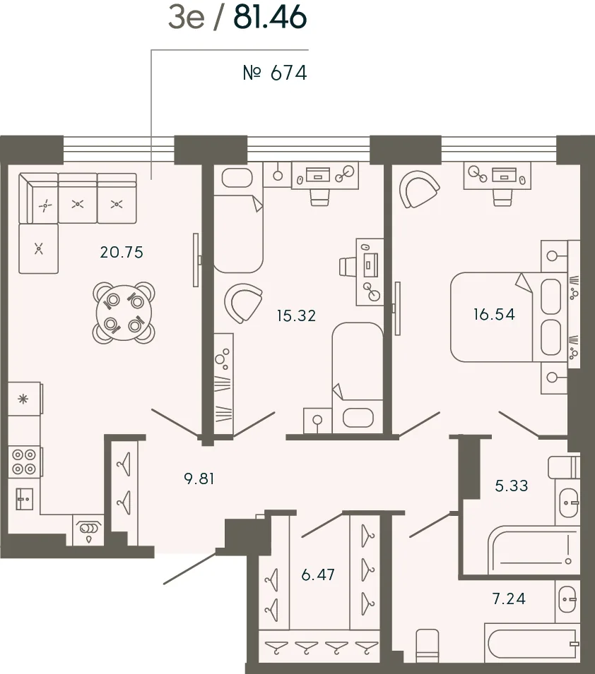 Планировка: Двухкомнатная квартира 82 м² в «17/33 Петровский остров»