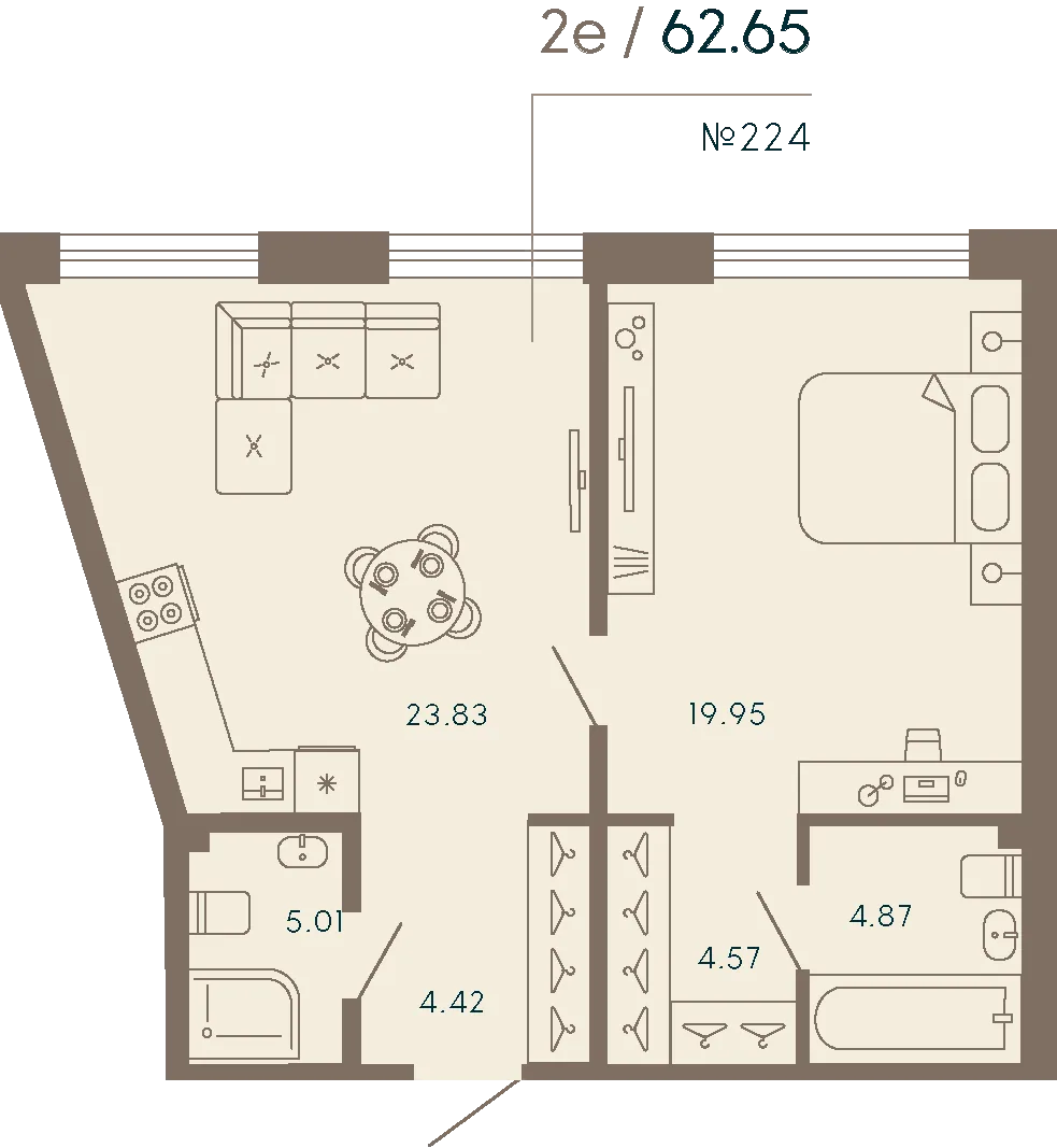 Планировка: Квартира 63 м² в «17/33 Петровский остров»