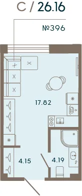 Планировка: Студия квартира 26 м² в «17/33 Петровский остров»