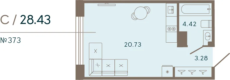 Планировка: Студия квартира 28 м² в «17/33 Петровский остров»