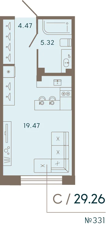 Планировка: Студия квартира 29 м² в «17/33 Петровский остров»