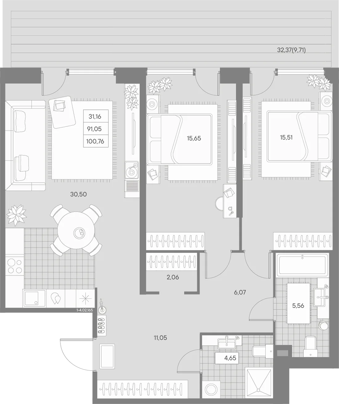 Планировка: Квартира 101 м² в «AVANT»