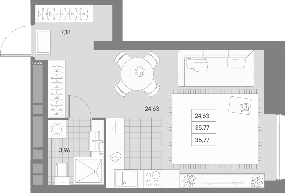 Планировка: Однокомнатная квартира 36 м² в «AVANT»