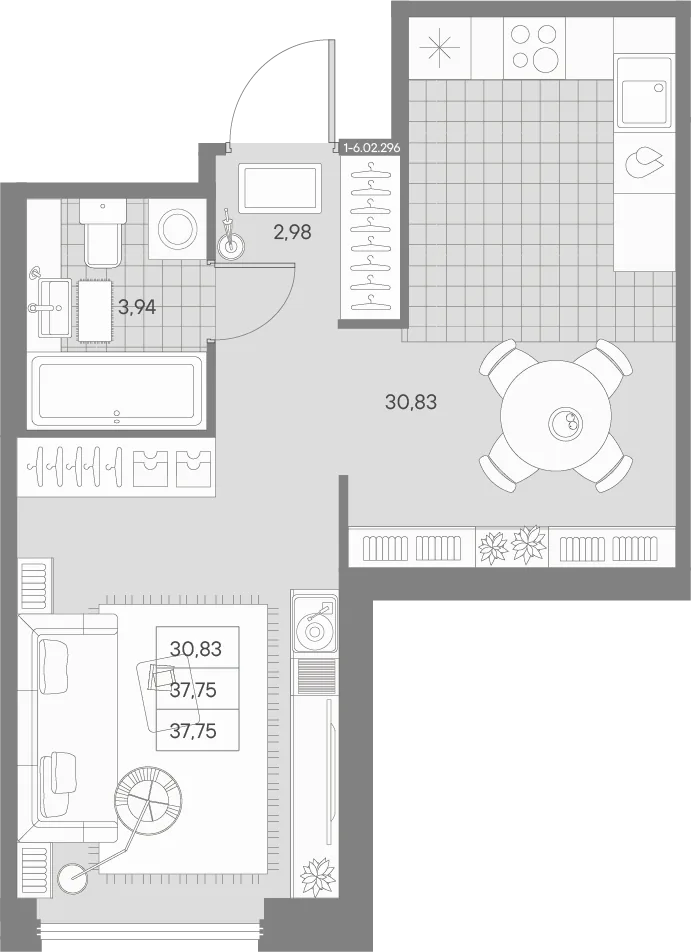 Планировка: Однокомнатная квартира 38 м² в «AVANT»