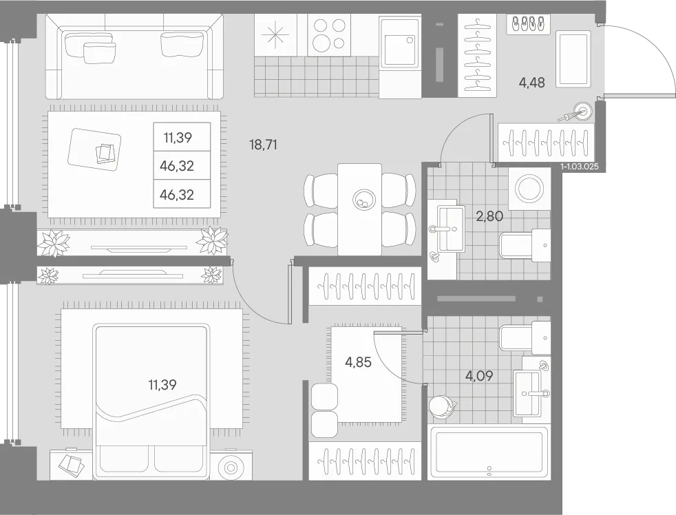 Планировка: Однокомнатная квартира 46 м² в «AVANT»