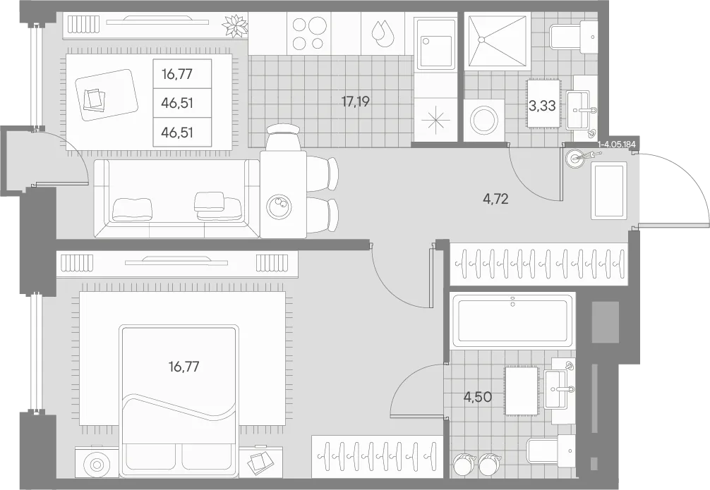Планировка: Однокомнатная квартира 46 м² в «AVANT»