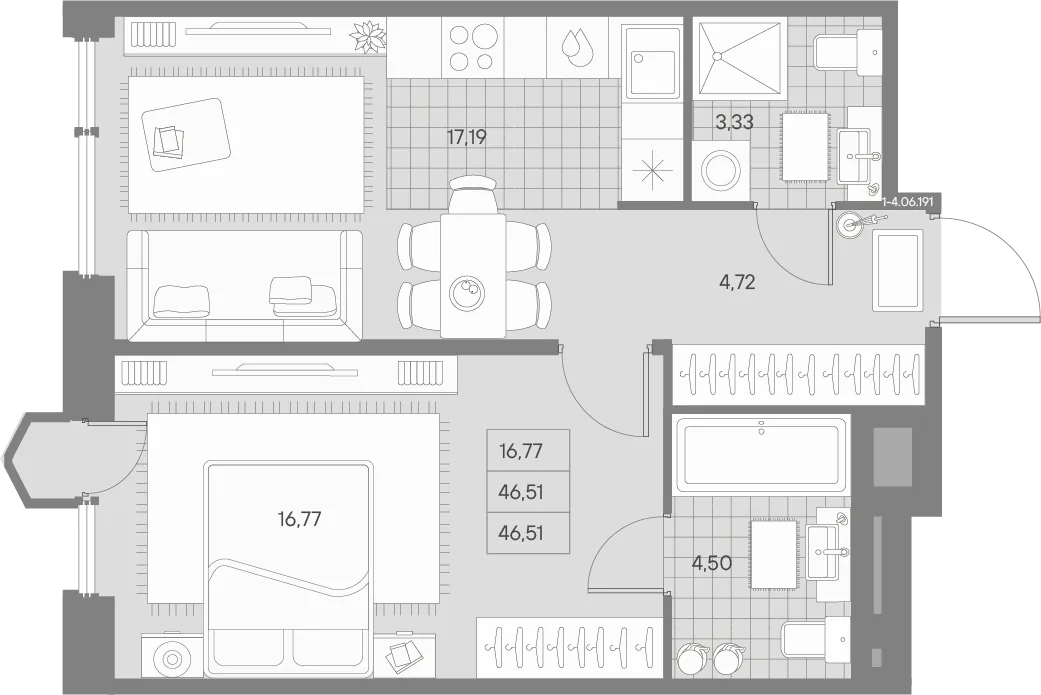 Планировка: Однокомнатная квартира 46 м² в «AVANT»