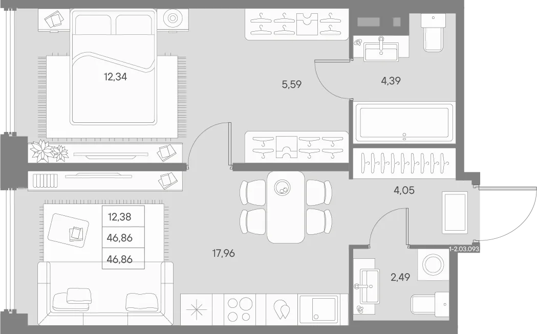 Планировка: Однокомнатная квартира 47 м² в «AVANT»
