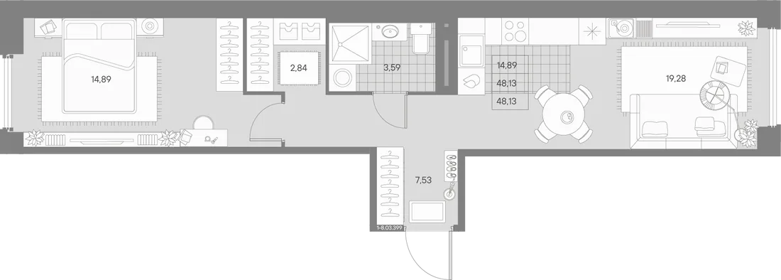Планировка: Однокомнатная квартира 48 м² в «AVANT»