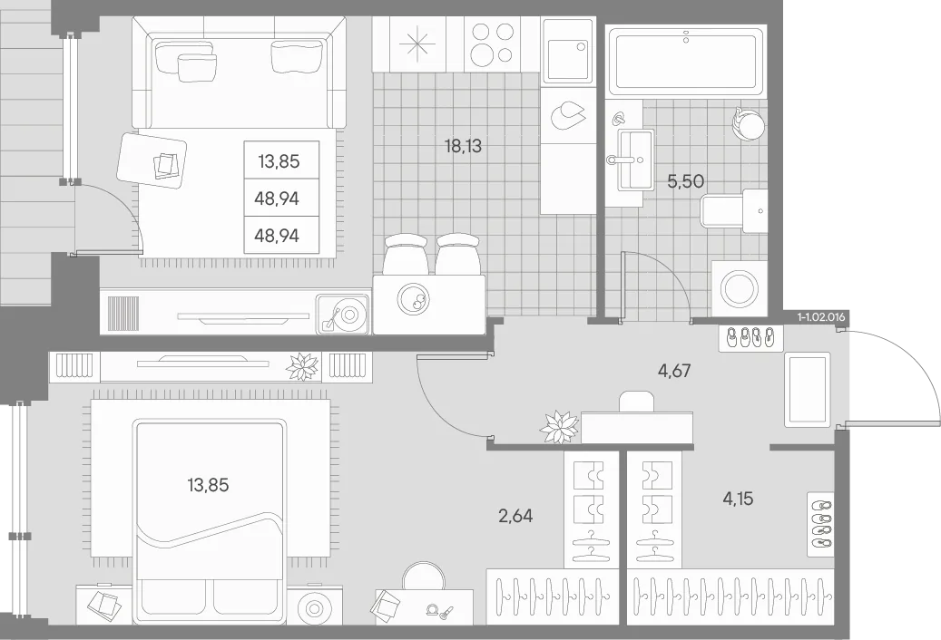 Планировка: Однокомнатная квартира 49 м² в «AVANT»
