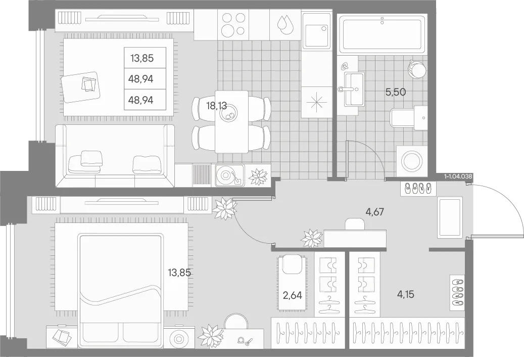 Планировка: Однокомнатная квартира 49 м² в «AVANT»
