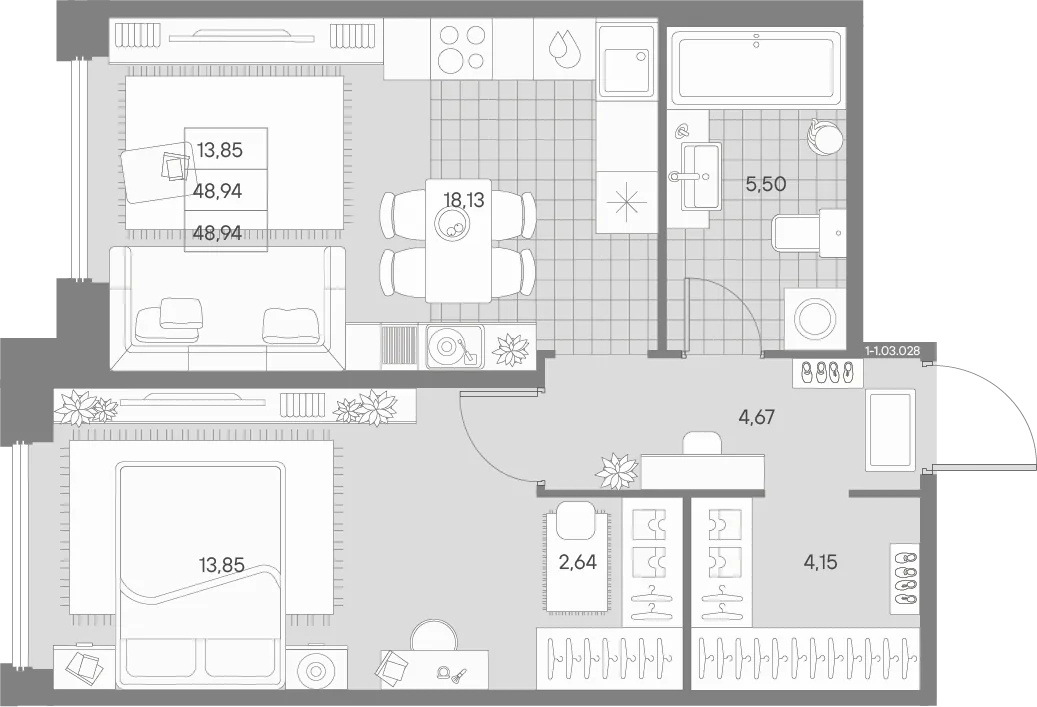 Планировка: Однокомнатная квартира 49 м² в «AVANT»