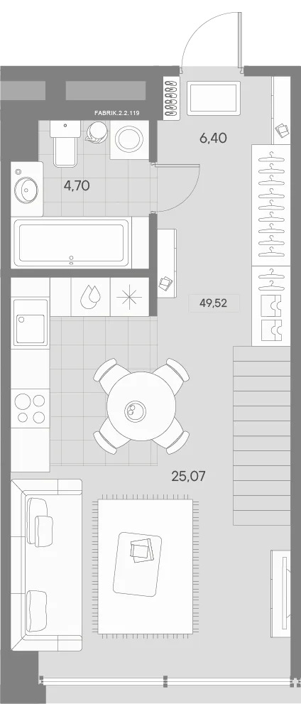 Планировка: Однокомнатная квартира 50 м² в «AVANT»