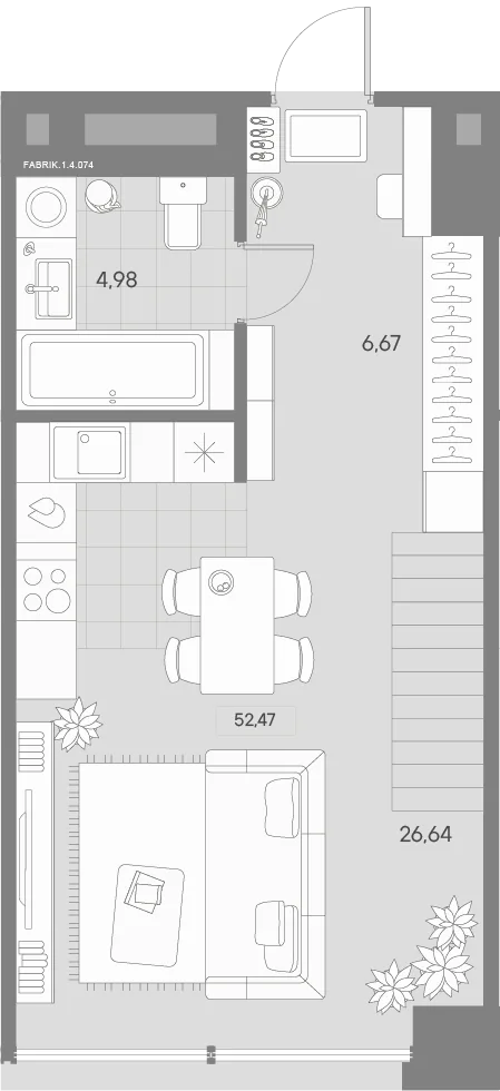 Планировка: Однокомнатная квартира 53 м² в «AVANT»
