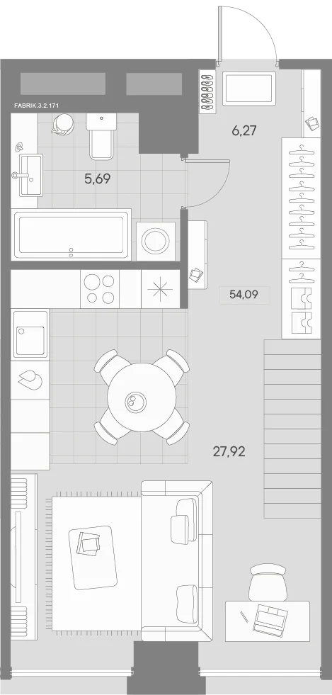 Планировка: Однокомнатная квартира 55 м² в «AVANT»
