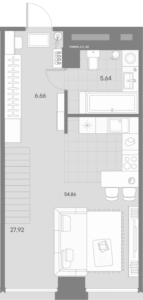 Планировка: Однокомнатная квартира 55 м² в «AVANT»