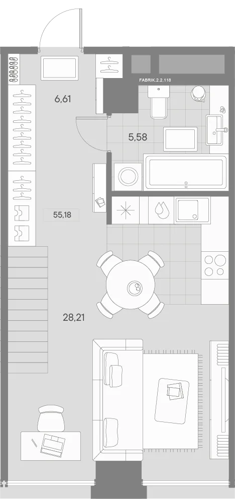 Планировка: Однокомнатная квартира 56 м² в «AVANT»