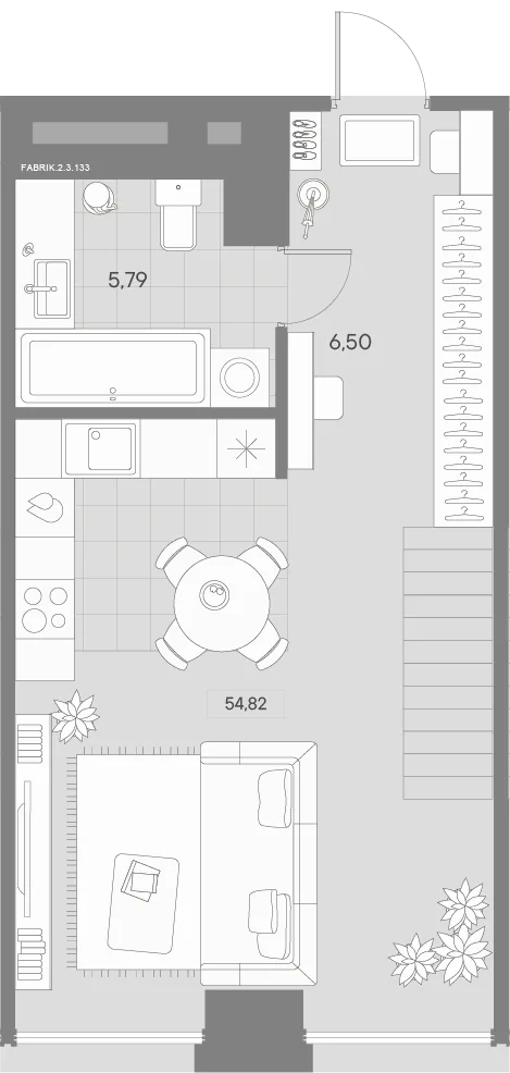 Планировка: Однокомнатная квартира 56 м² в «AVANT»