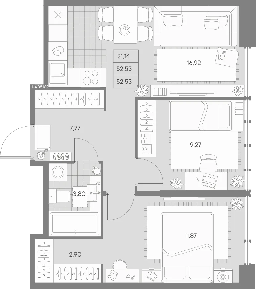Планировка: Двухкомнатная квартира 52 м² в «AVANT»