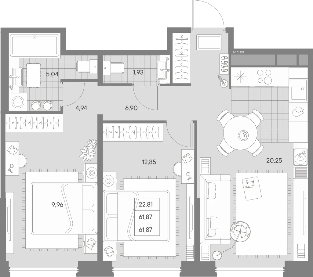 Планировка: Двухкомнатная квартира 62 м² в «AVANT»