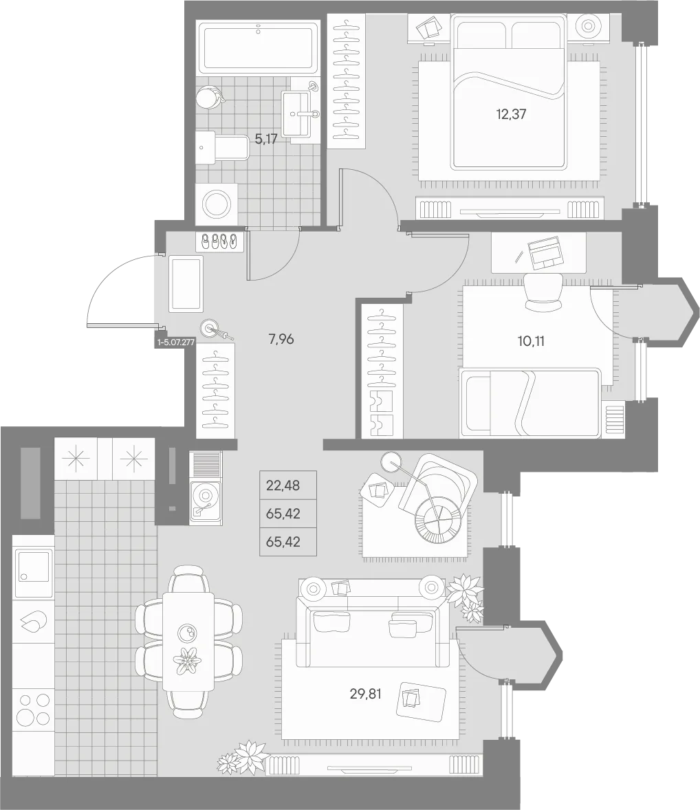 Планировка: Двухкомнатная квартира 65 м² в «AVANT»