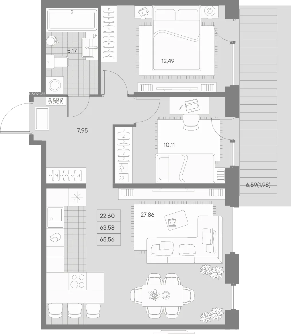 Планировка: Двухкомнатная квартира 66 м² в «AVANT»