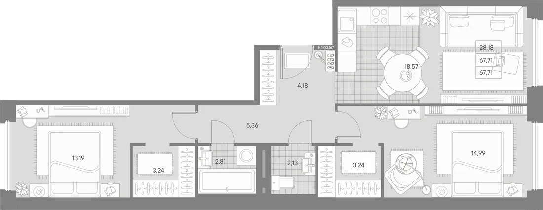 Планировка: Двухкомнатная квартира 68 м² в «AVANT»