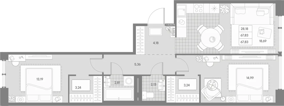 Планировка: Двухкомнатная квартира 68 м² в «AVANT»