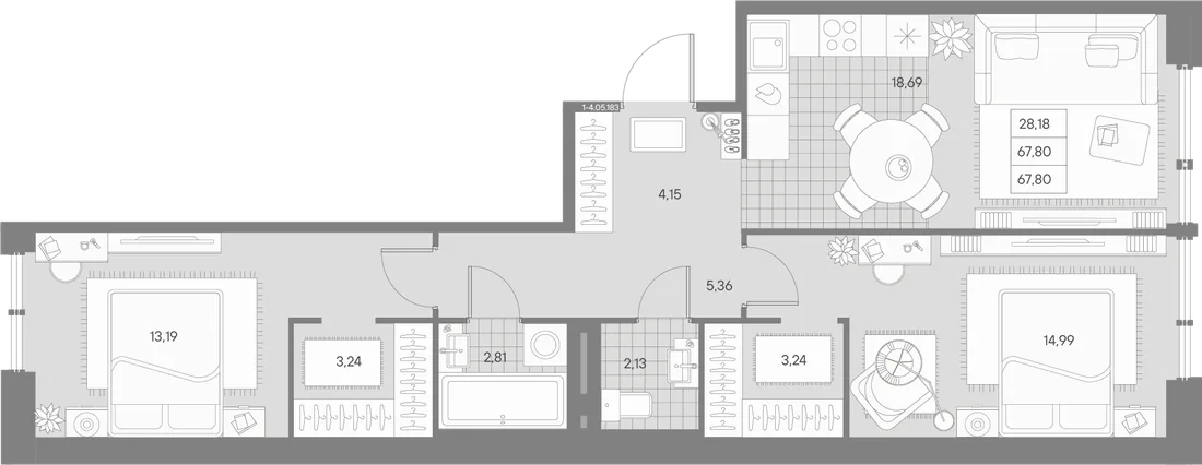 Планировка: Двухкомнатная квартира 68 м² в «AVANT»