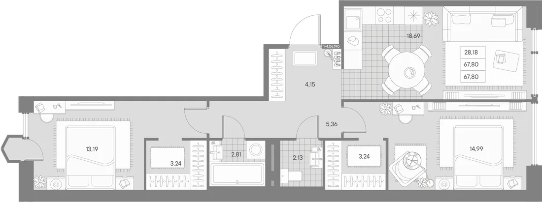 Планировка: Двухкомнатная квартира 68 м² в «AVANT»