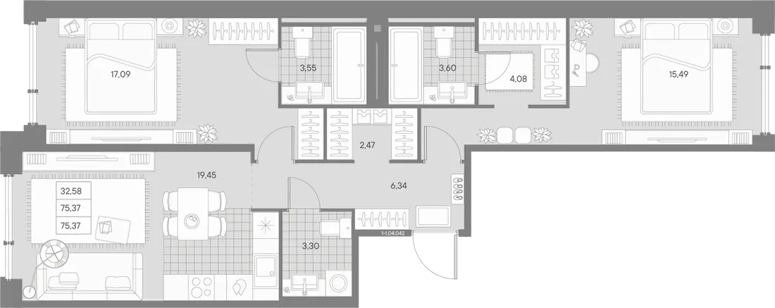 Планировка: Двухкомнатная квартира 75 м² в «AVANT»