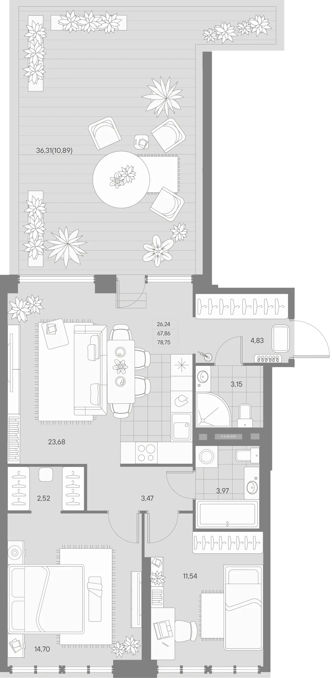 Планировка: Двухкомнатная квартира 80 м² в «AVANT»