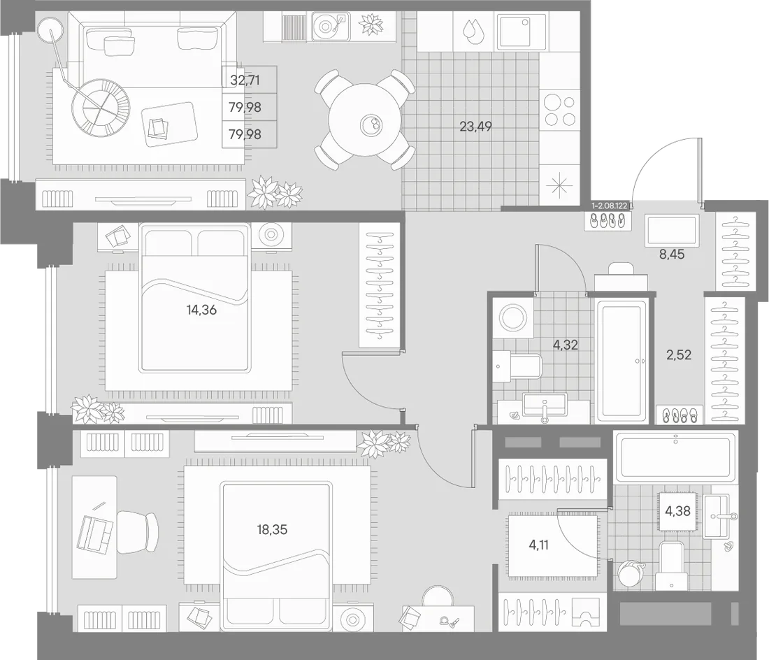 Планировка: Двухкомнатная квартира 80 м² в «AVANT»
