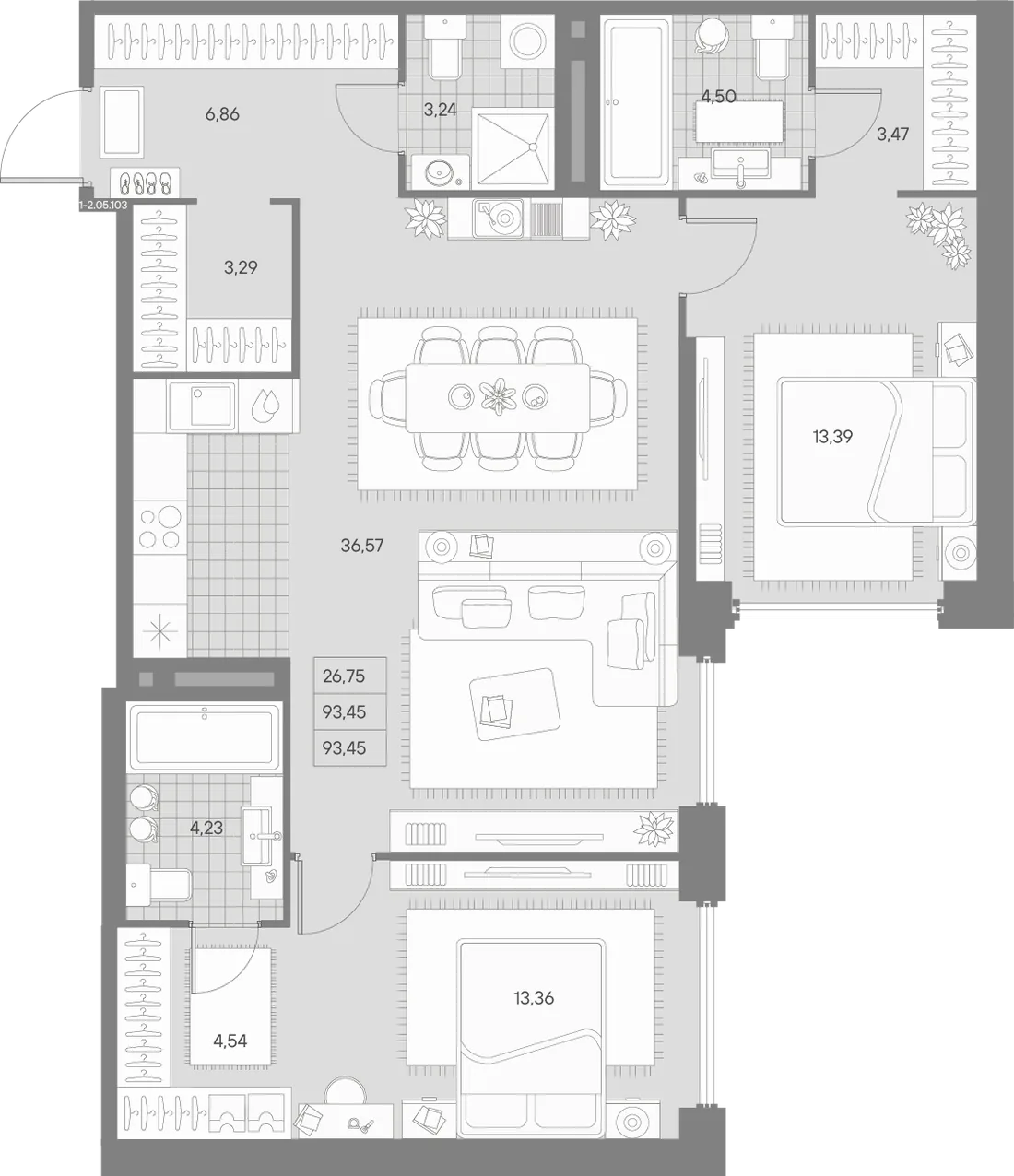 Планировка: Двухкомнатная квартира 94 м² в «AVANT»