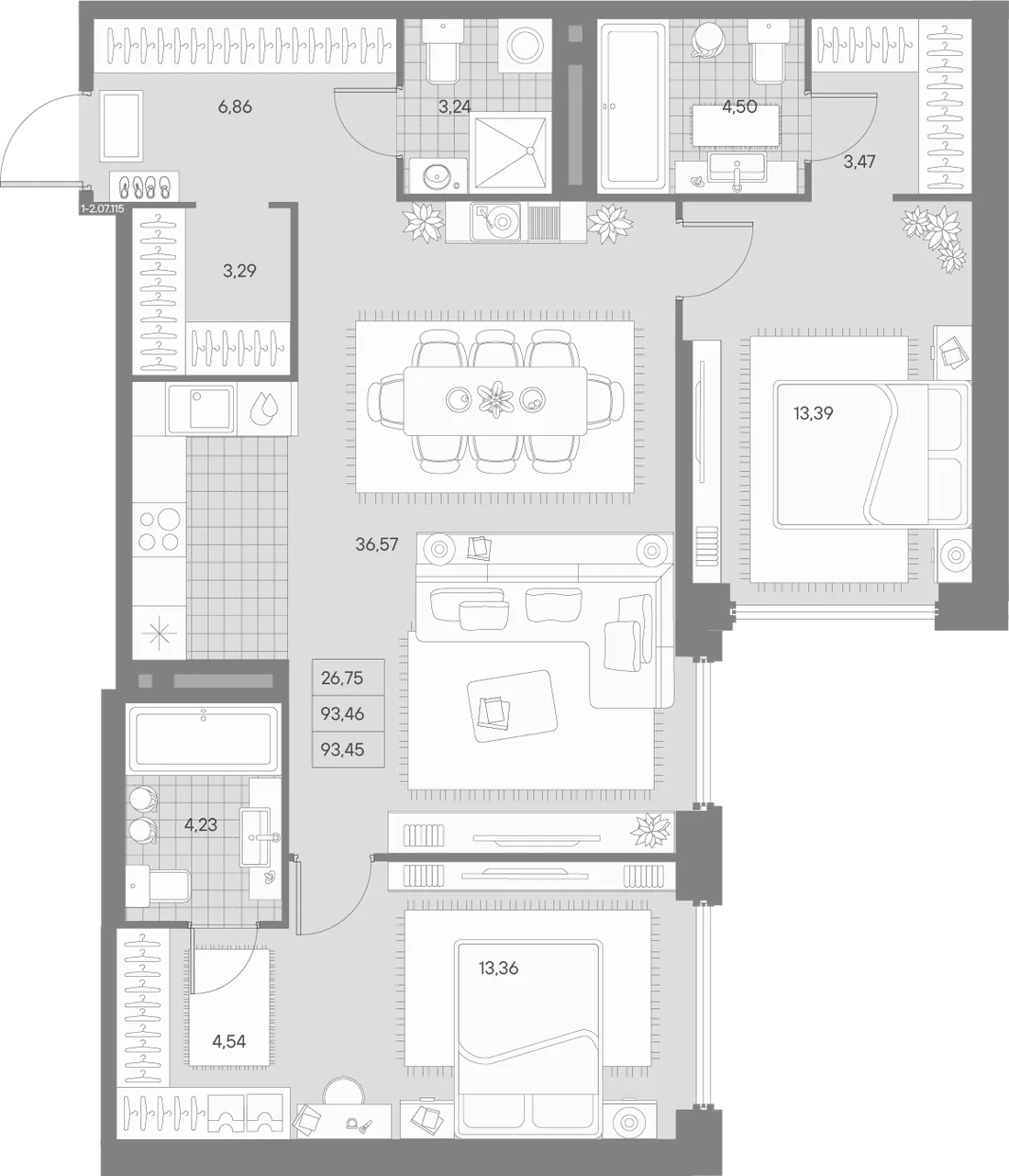 Планировка: Двухкомнатная квартира 94 м² в «AVANT»