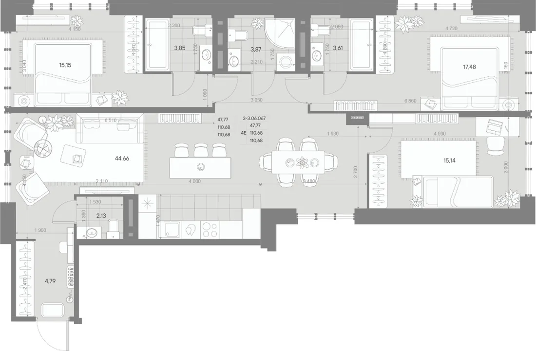 Планировка: Трёхкомнатная квартира 111 м² в «AVANT»