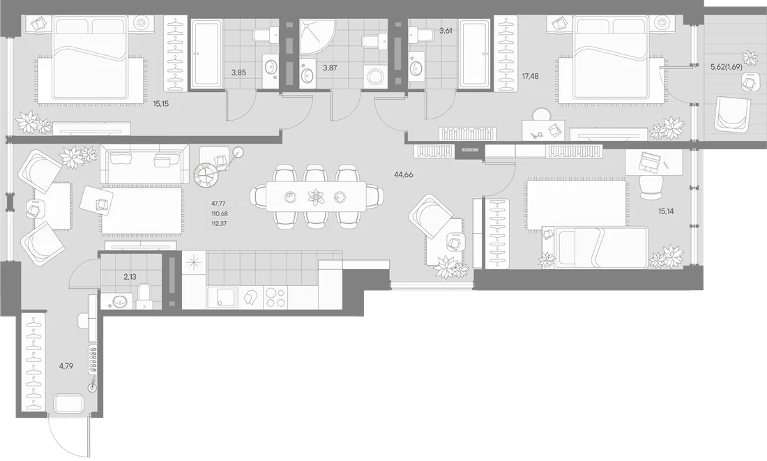 Планировка: Трёхкомнатная квартира 112 м² в «AVANT»